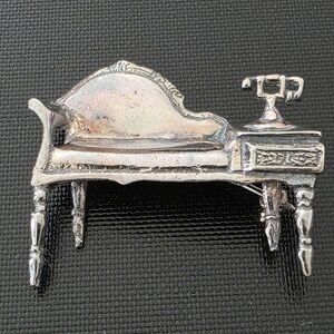 VTG 3D 925 Silver Mini Rotary Telephone Sofa Bench Couch Furniture Pin Brooch